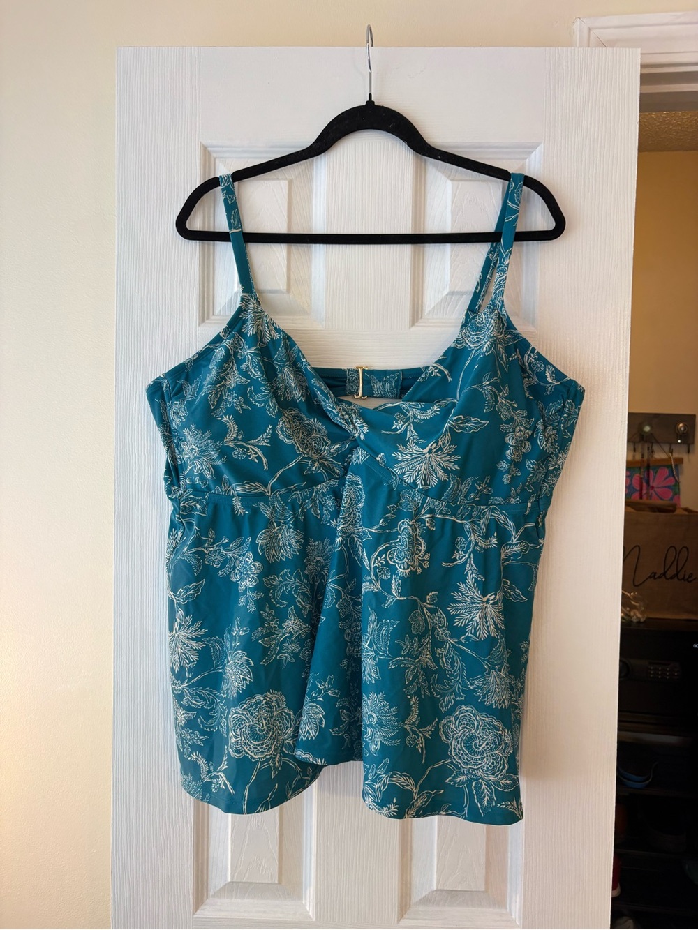 Shade & Shore Teal Floral Spaghetti Strap Tankini